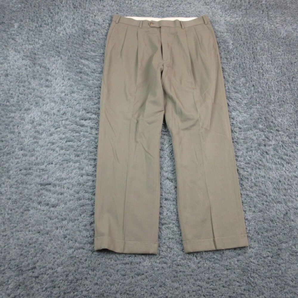 Brooks Brothers Pants Mens 35x30 Beige Wool Pleated Cuffed Classic 35x29.5*